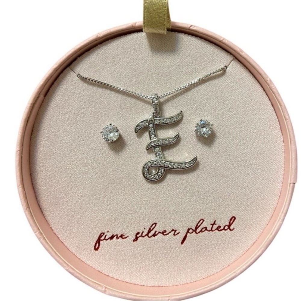 Silver Plated Initial Necklace and Earring Set NWT